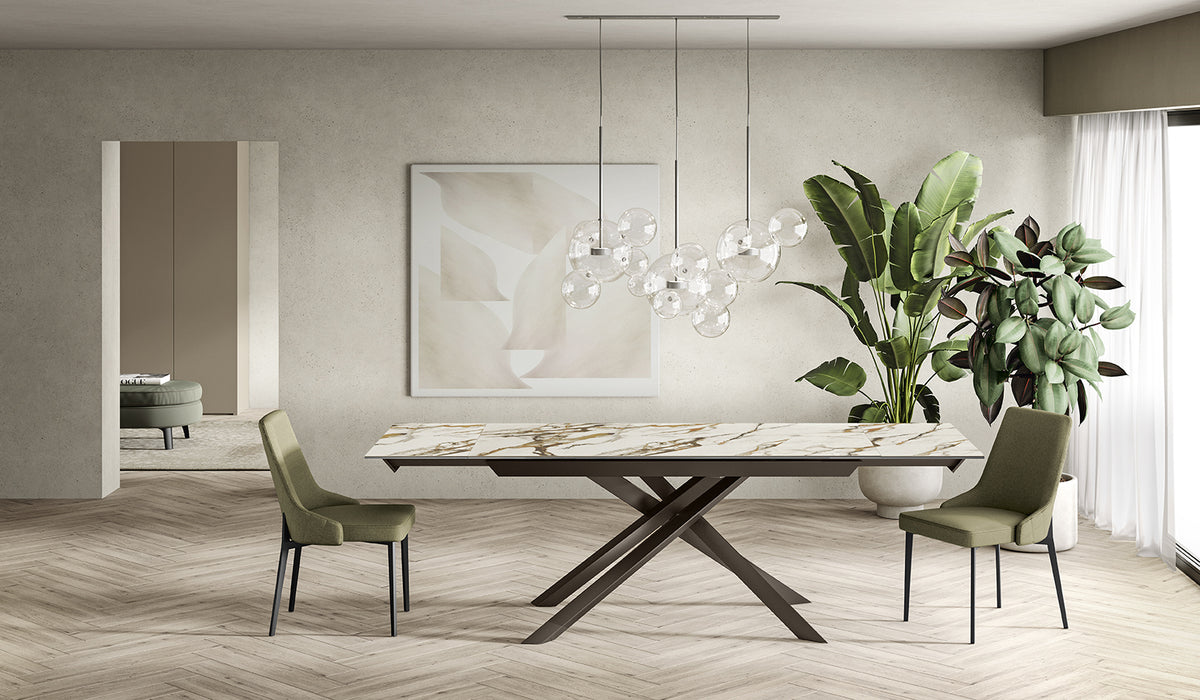 Extendable Dining Table Cross 160-240 cm Calacatta Borghini / Bronze Domestica – Lifestyle