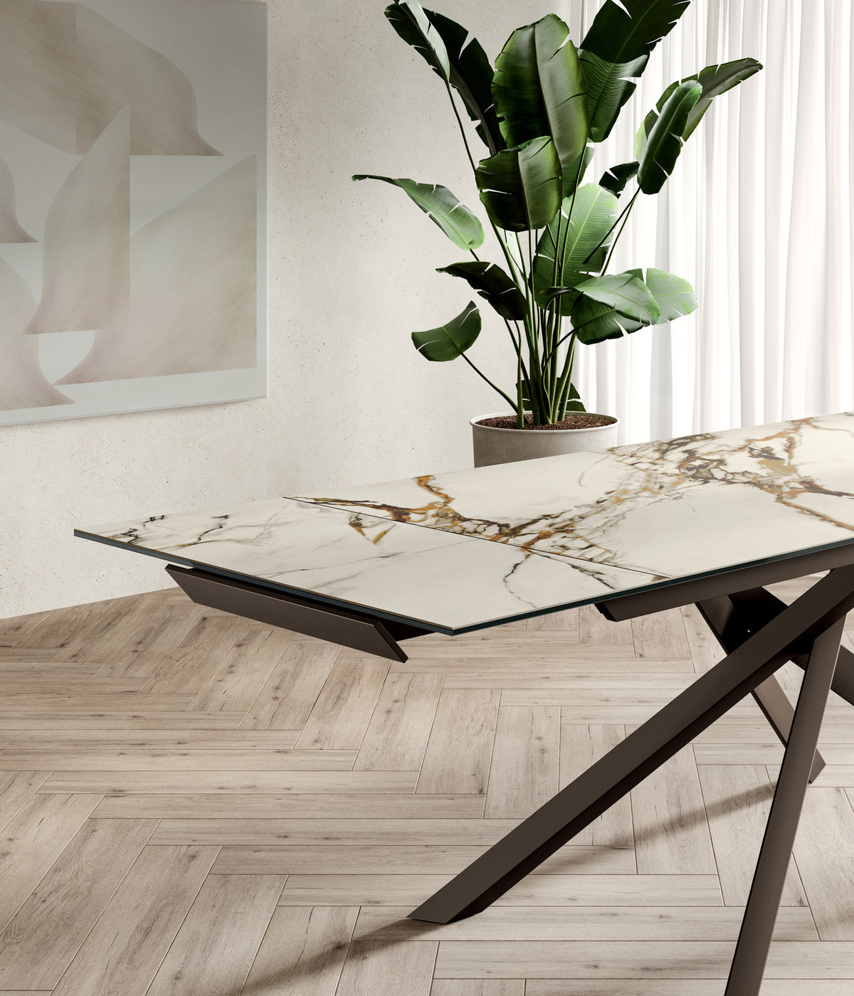 Extendable Dining Table Cross 160-240 cm Calacatta Borghini / Bronze Domestica – Dimensions Drawing