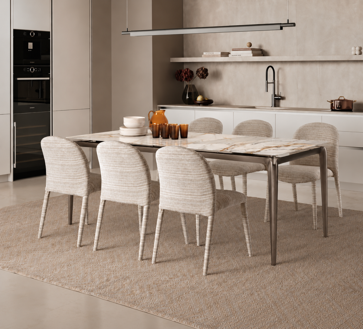 Extendable Dining Table Rail 140-200 cm Calacatta Gold / Bronze Domestica – Lifestyle