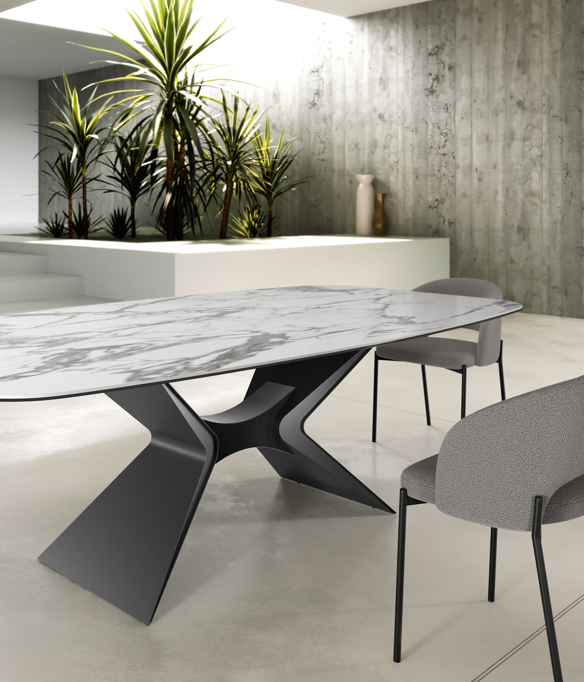 Dining Table Atlas 220 cm Ceramic White Marble / Anthracite Domestica – Lifestyle