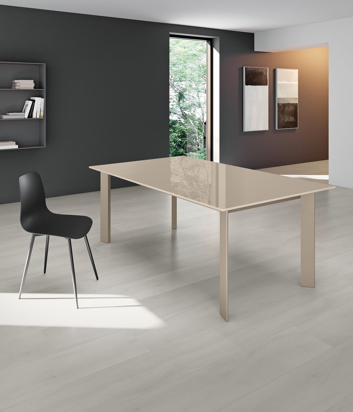 Extendable Dining Table Frame 120-170 cm Glass Taupe Domestica – Lifestyle