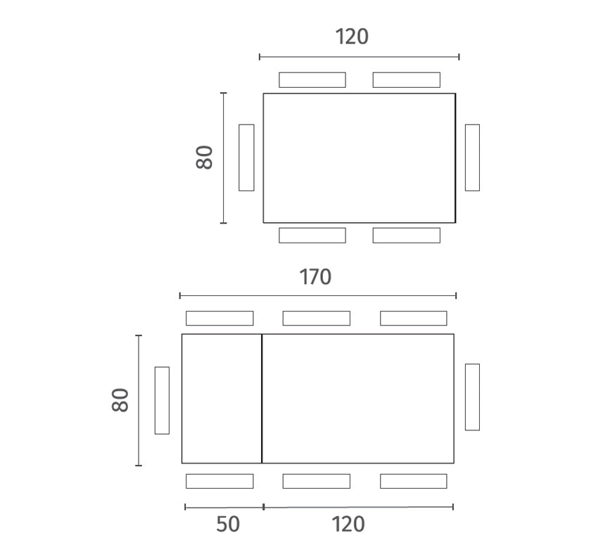 Extendable Dining Table Frame 120-170 cm Glass Extra White Domestica – Dimensions Drawing