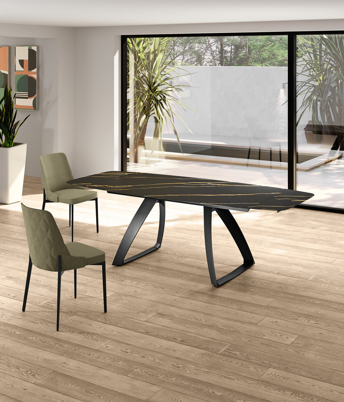 Extendable Dining Table Barrel 180-240 cm Black Portoro / Matt Black Domestica – Lifestyle