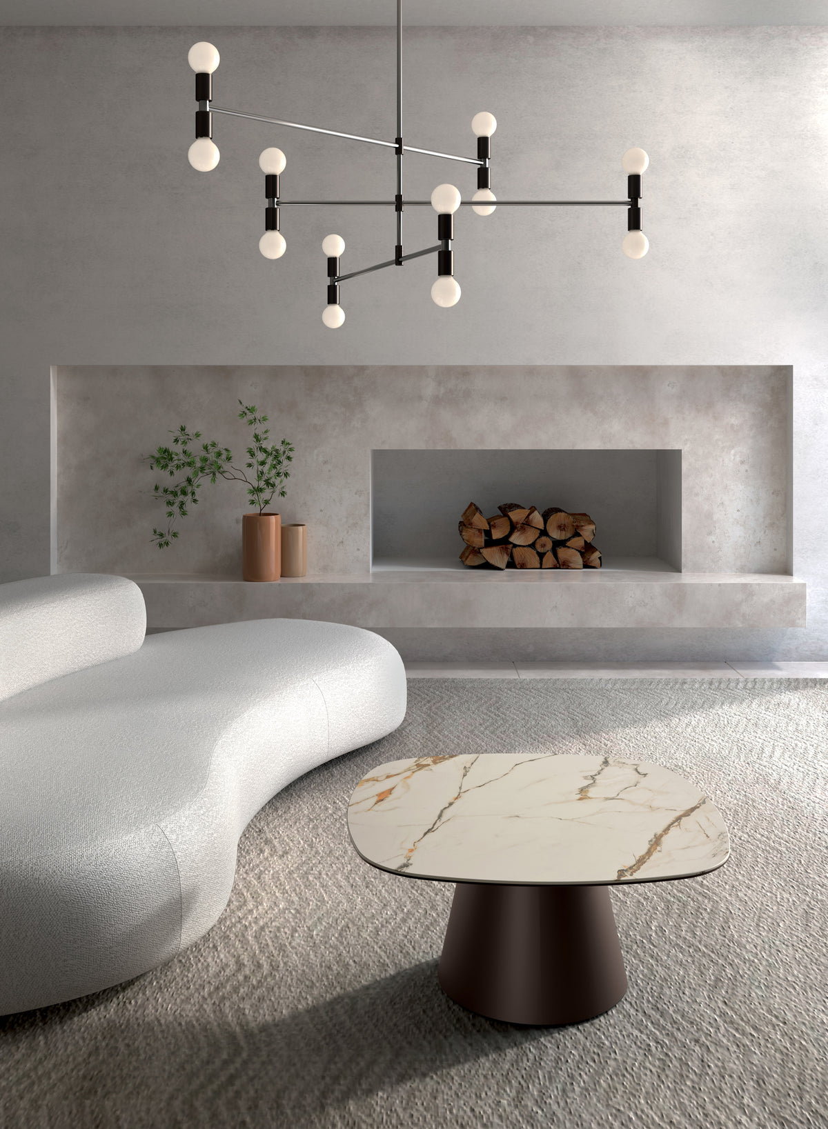 Coffee Table Pillar Big 90 cm Ceramic Calacatta Borghini / Bronze Domestica – Lifestyle