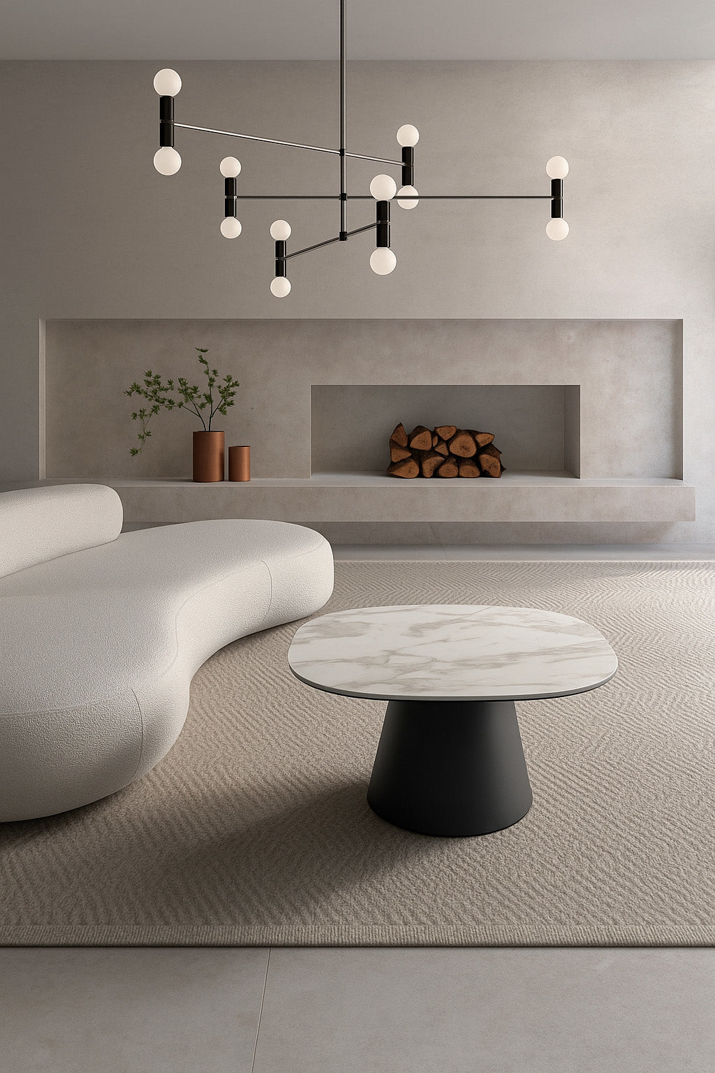 Coffee Table Pillar Big 90 cm Ceramic White Marble / Anthracite Domestica – Lifestyle