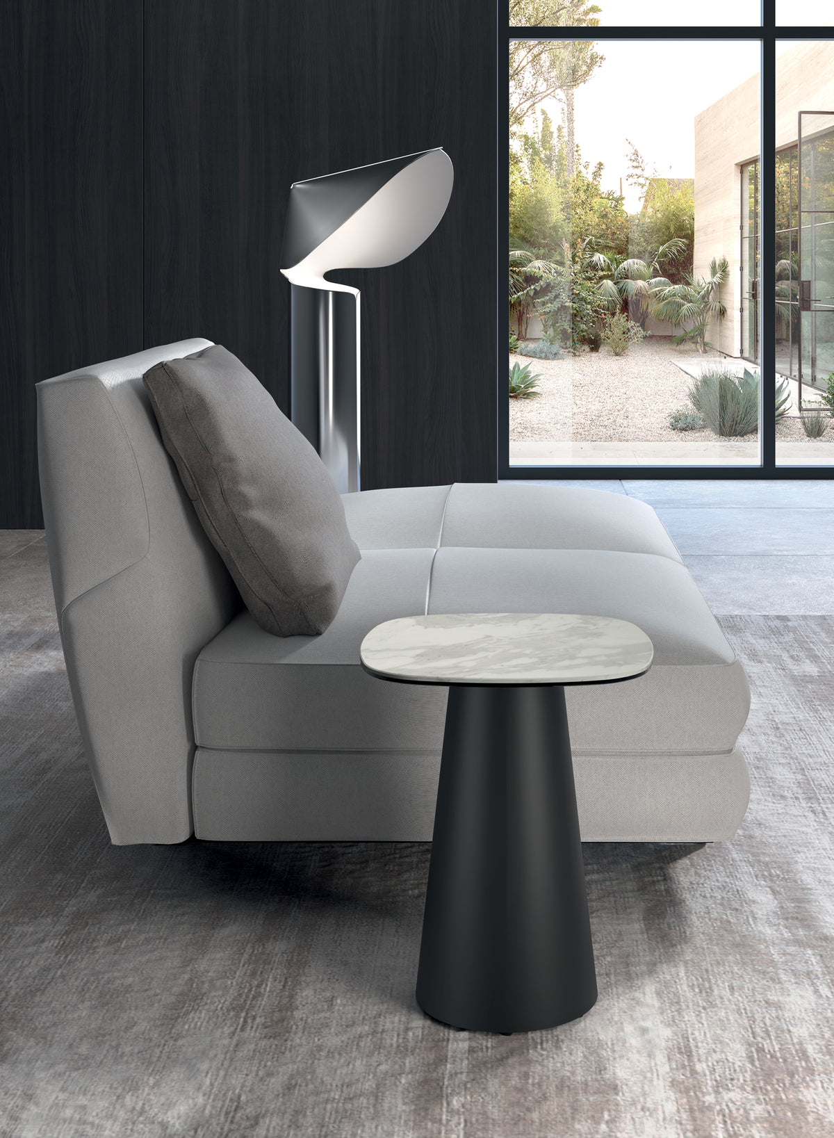 Side Table Pillar Small 40 cm Ceramic White Marble / Anthracite Domestica – Lifestyle