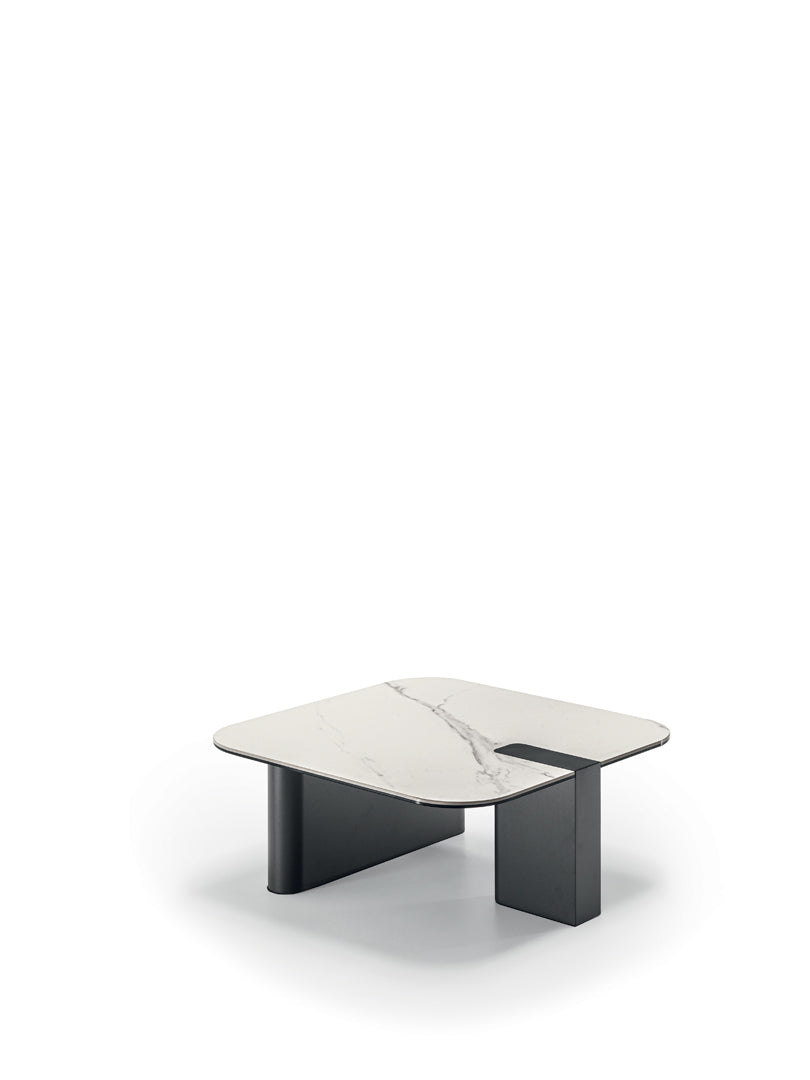 Coffee Table Lock 70 cm Ceramic White Marble / Anthracite Domestica – Product View on White