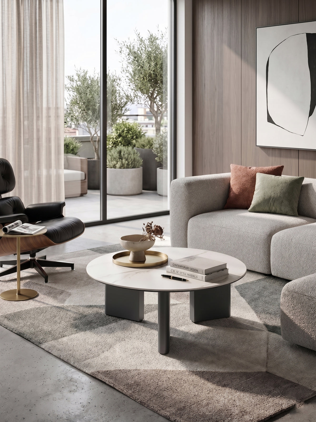Coffee Table Dot Ø80 cm Ceramic White Marble / Anthracite Domestica – Lifestyle