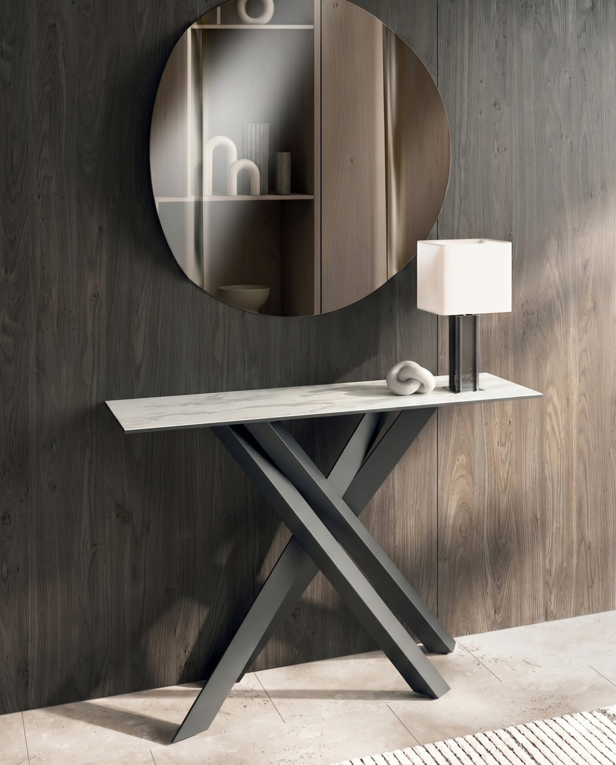 Console Table Xenia 110 cm Ceramic White Marble / Anthracite Domestica – Lifestyle