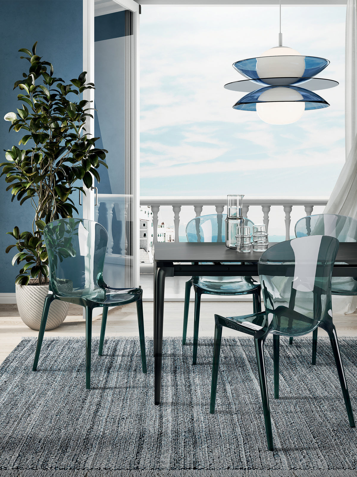 Dining Chair Crystal Polycarbonate Aquamarine Grey Domestica – Lifestyle
