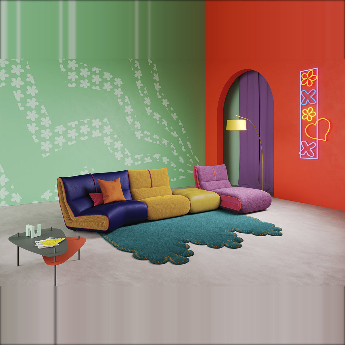 Pongo Domestica – Lifestyle – Multicoloured Configuration Against a Patterned Wall
