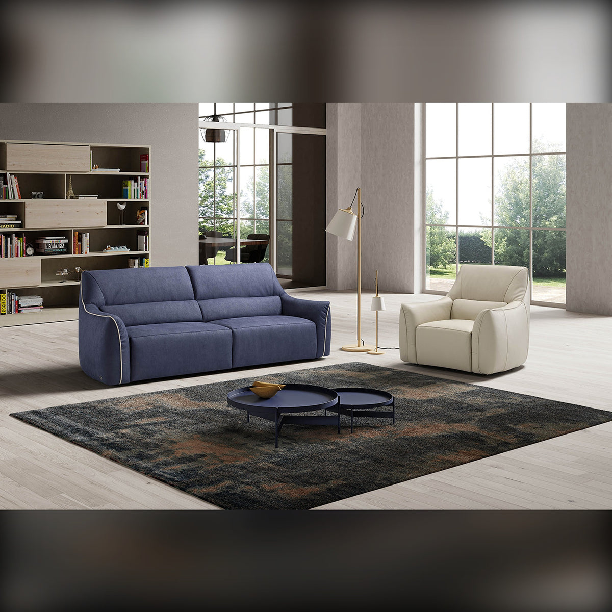 Puffy Domestica – Lifestyle – Shown in Blue with a Cream Armchair
