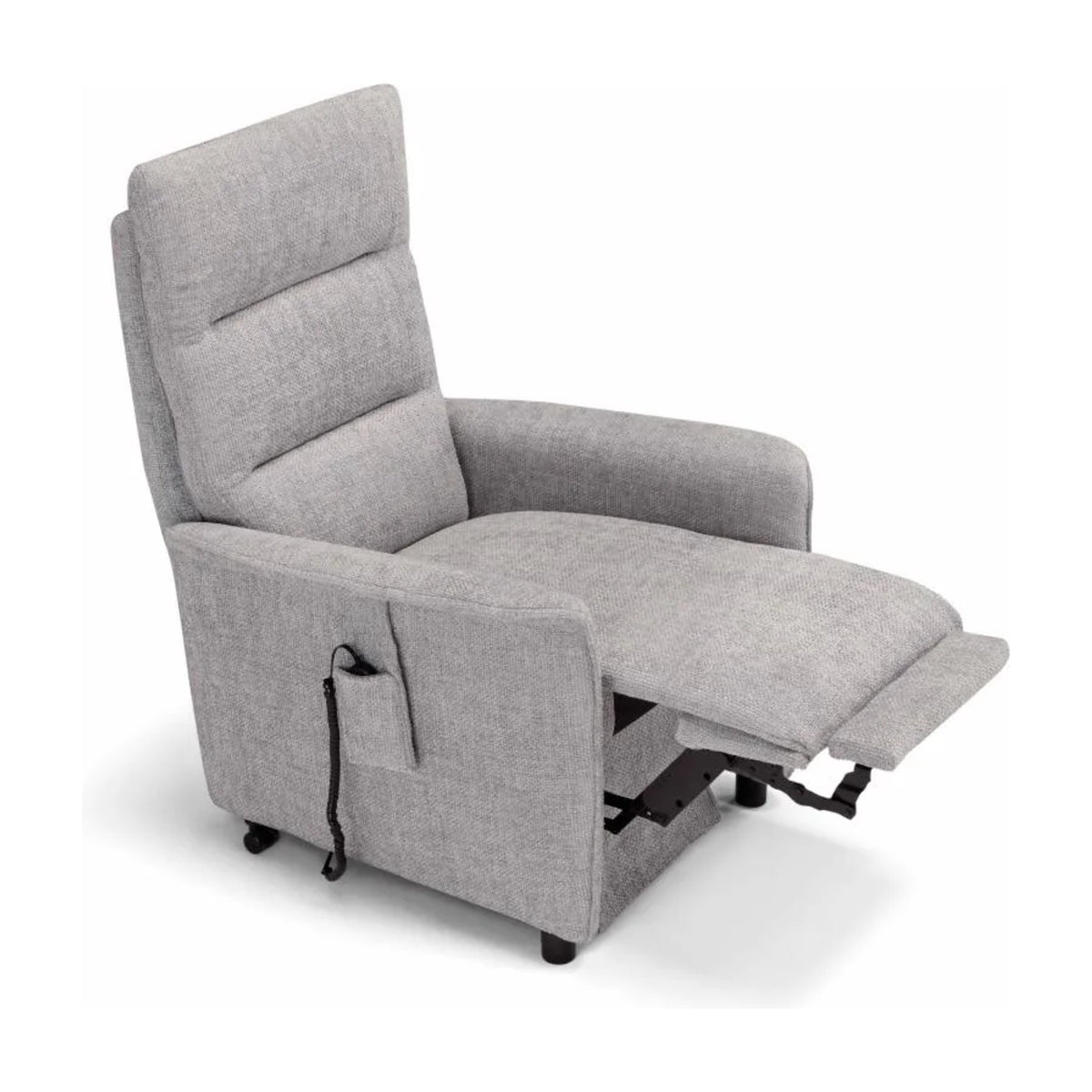 Compact Lift Recliner Armchair Piquet Light Grey Domestica – Footrest Raised on White