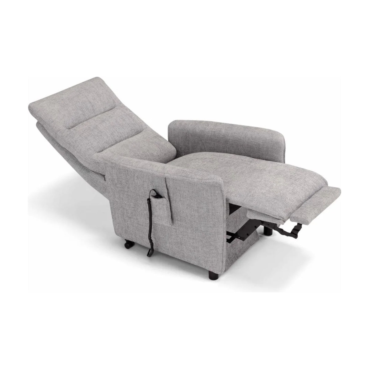 Compact Lift Recliner Armchair Piquet Light Grey Domestica – Fully Reclined on White