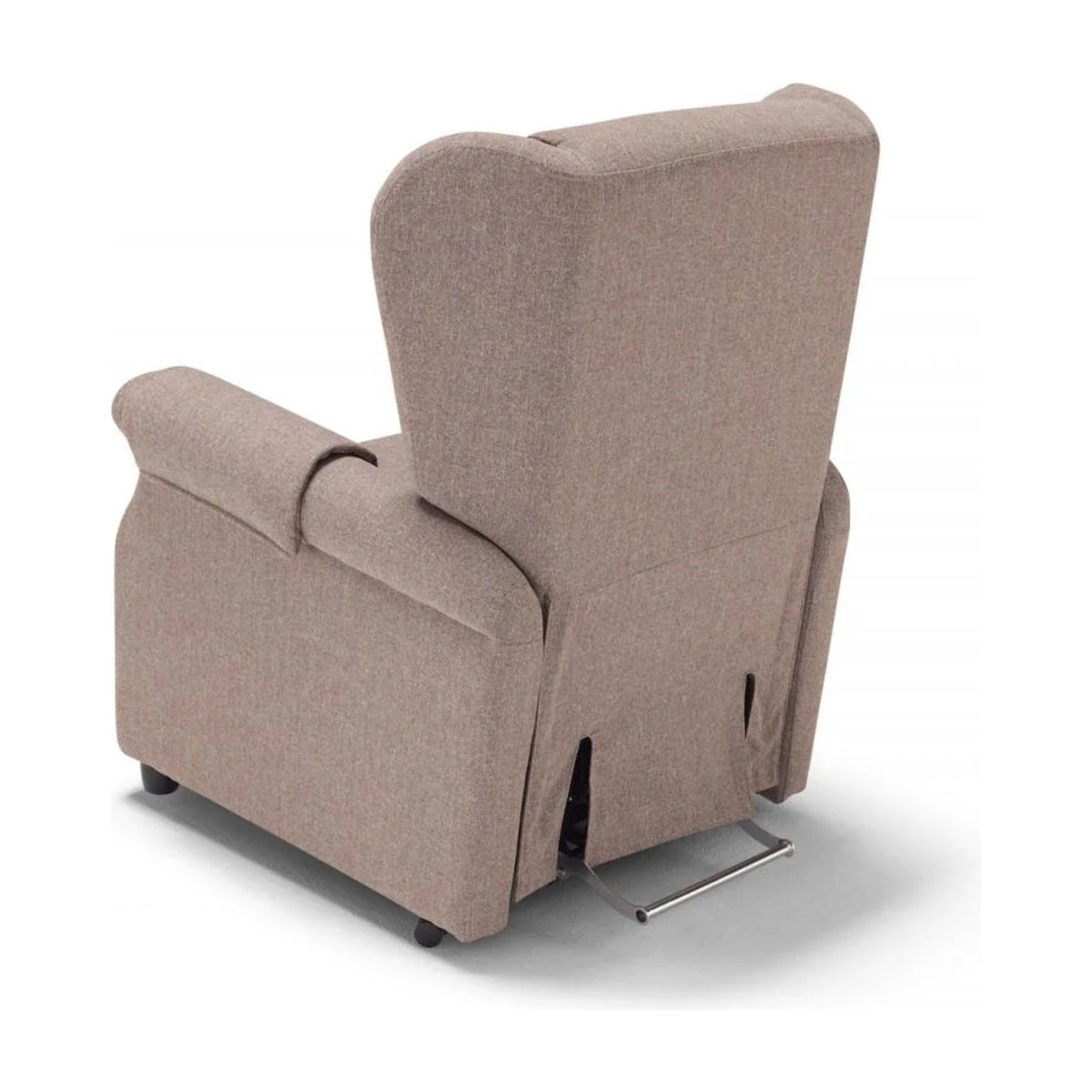 Lift Recliner Armchair Vanity Beige Domestica – Back Three Quarter View, Rear Mechanism Detail on White