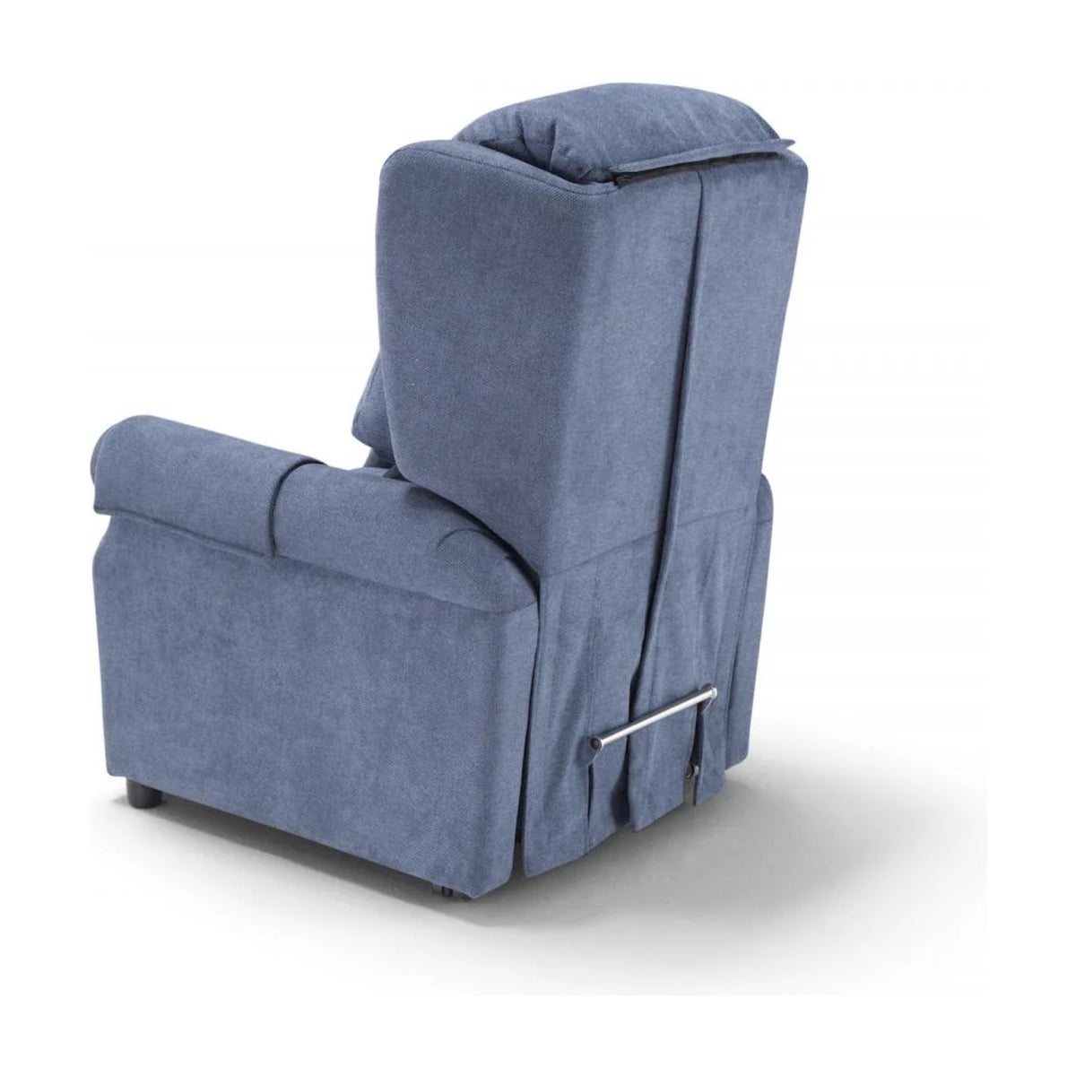 Lift Recliner Armchair Nuvola Blue Domestica – Back Three Quarter View, Rear Mechanism Detail on White