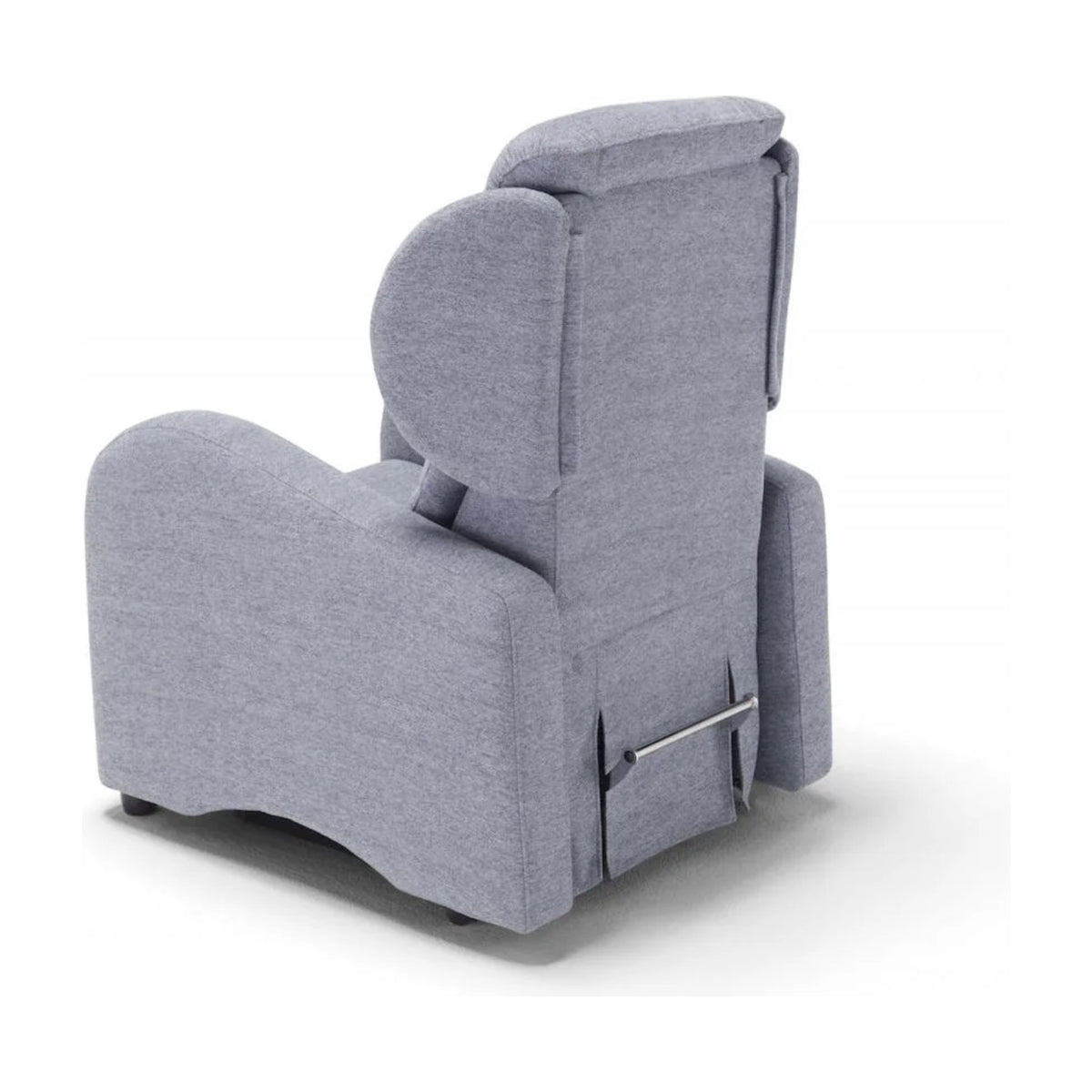 Lift Recliner Armchair Mamy Light Blue Domestica – Back Three Quarter View, Rear Mechanism Detail on White