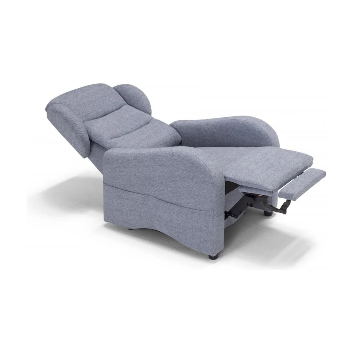 Lift Recliner Armchair Mamy Light Blue Domestica – Fully Reclined, Three Quarter View on White