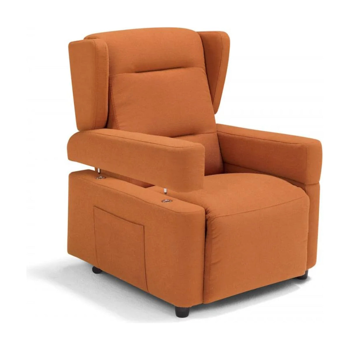 Healthcare Lift Recliner Armchair Bonton Terracotta Domestica – Three Quarter View with Armrest Lifted on White