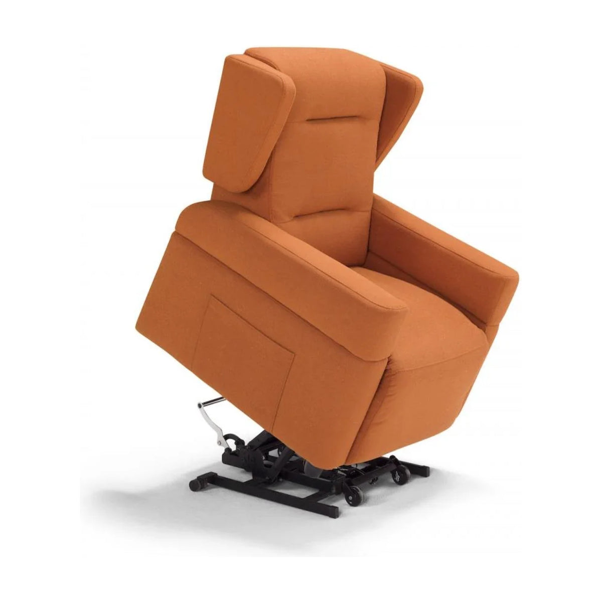 Healthcare Lift Recliner Armchair Bonton Terracotta Domestica – Lift Function Raised, Three Quarter View on White