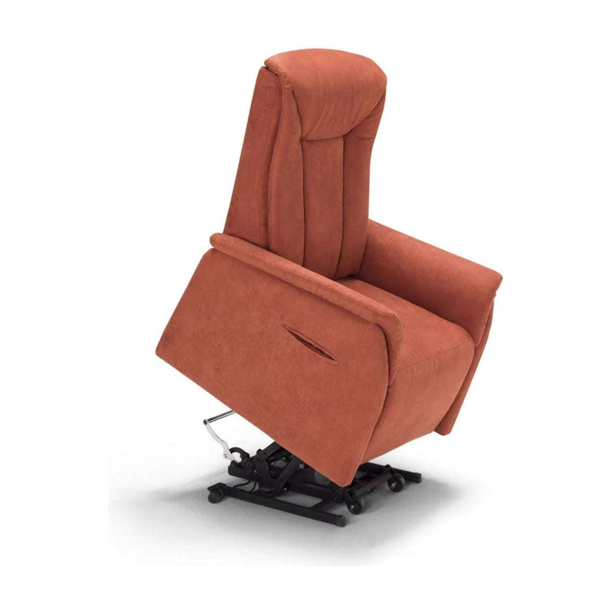 Lift Recliner Armchair Galà Terracotta Domestica – Lift Function Raised, Three Quarter View on White