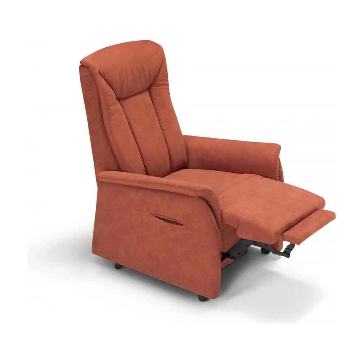 Lift Recliner Armchair Galà Terracotta Domestica – Footrest Raised, Three Quarter View on White