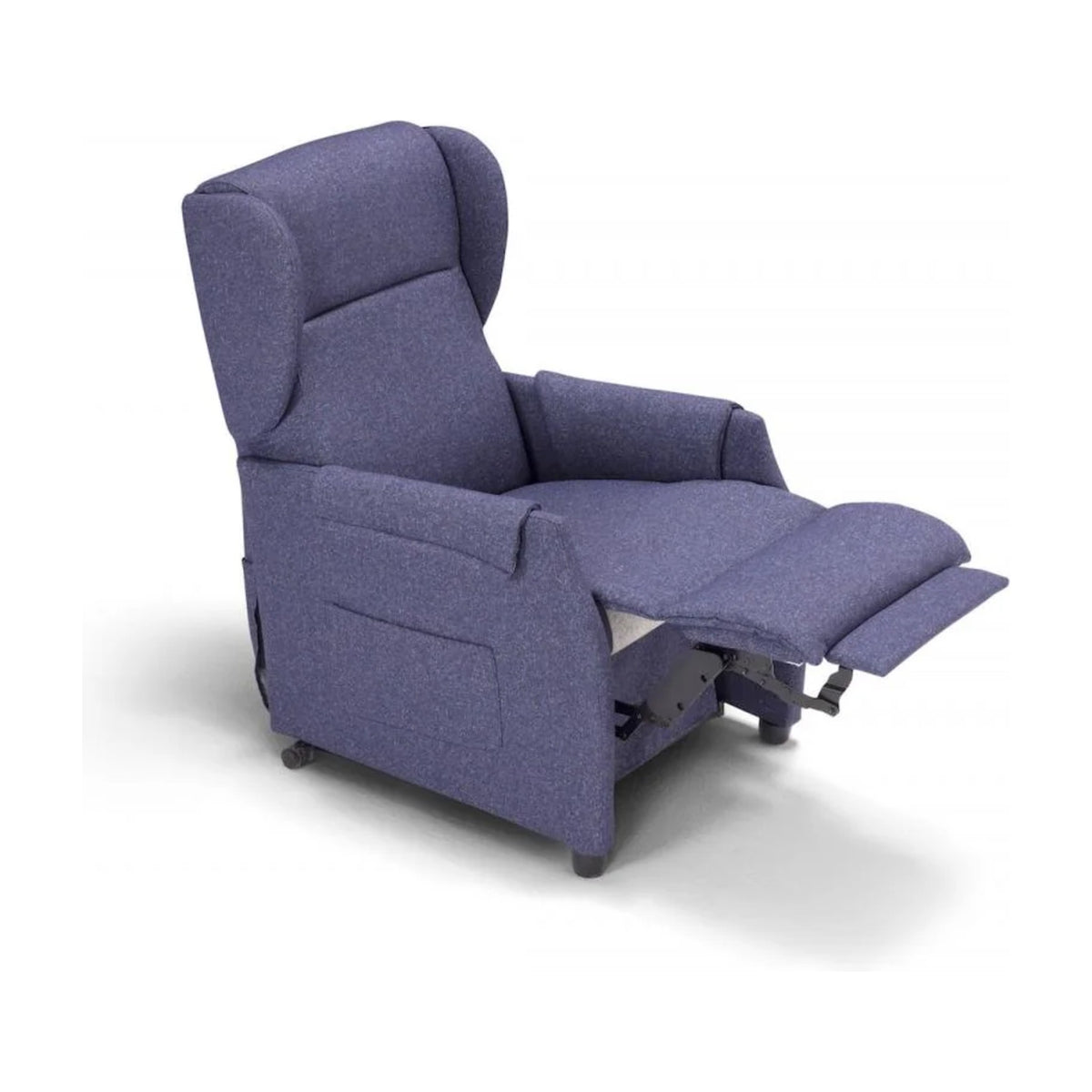 Lift Recliner Armchair Easy Blue Domestica – Footrest Raised, Three Quarter View on White