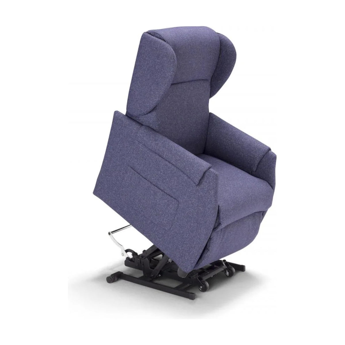 Lift Recliner Armchair Easy Blue Domestica – Lift Function Raised, Three Quarter View on White