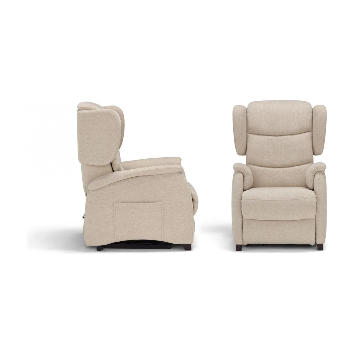 Lift Recliner Armchair Minù Beige Domestica – Side and Front Views on White
