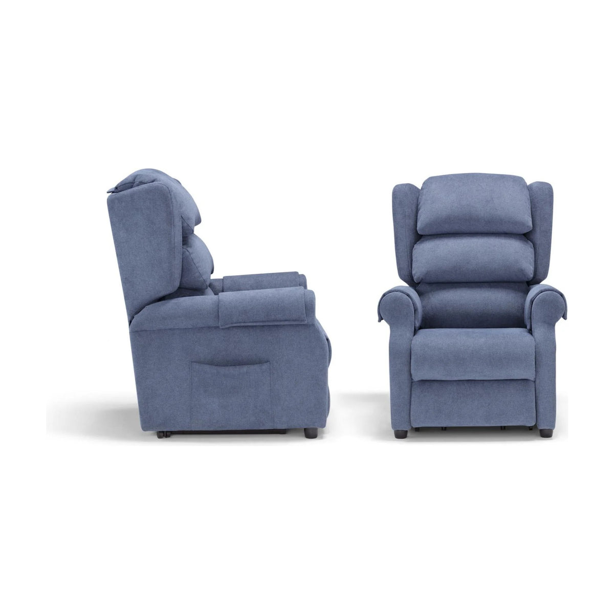 Lift Recliner Armchair Nuvola Blue Domestica – Side and Front Views on White