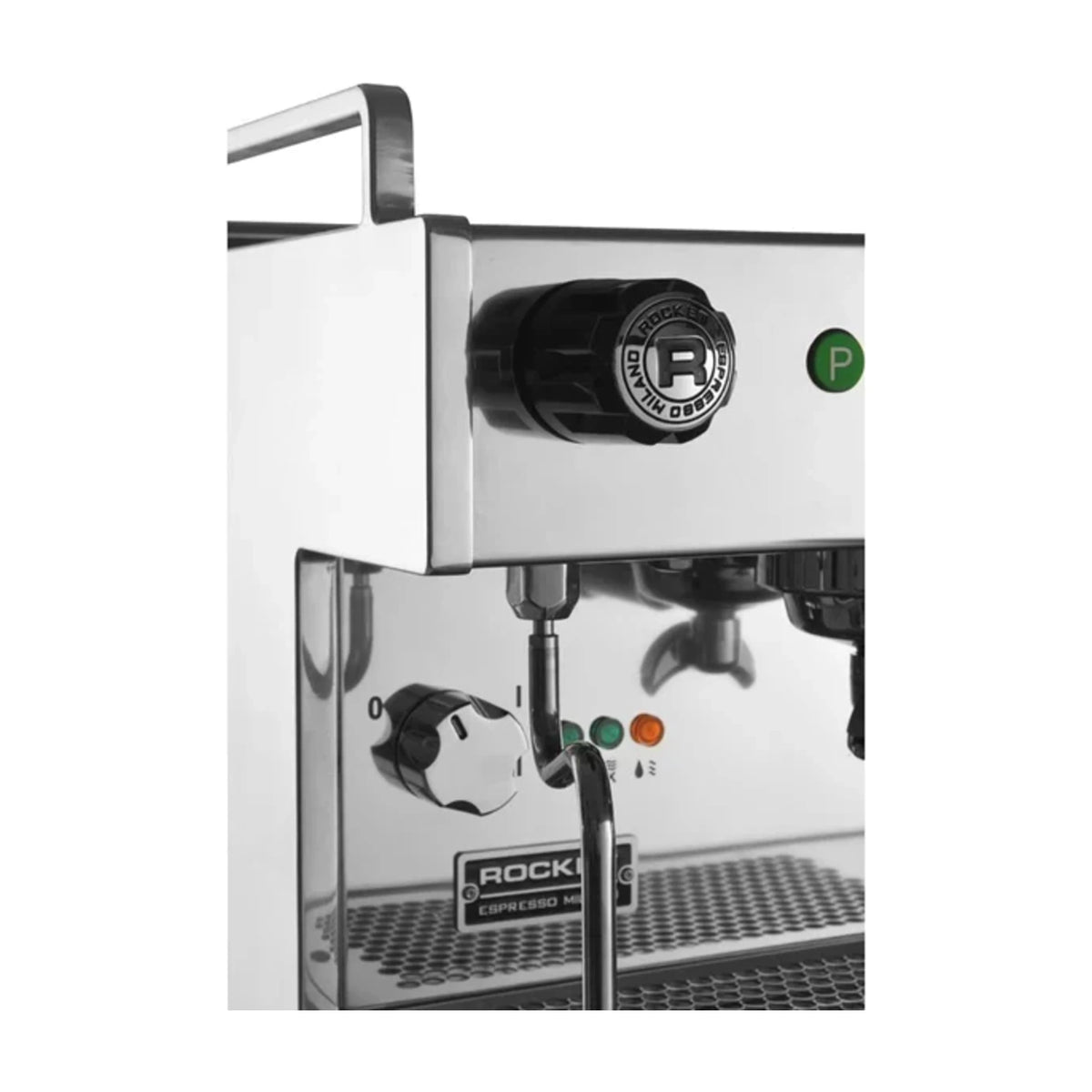 Coffee Machine BOXER Stainless Rocket Espresso Domestica – Group Head and Controls Close-up