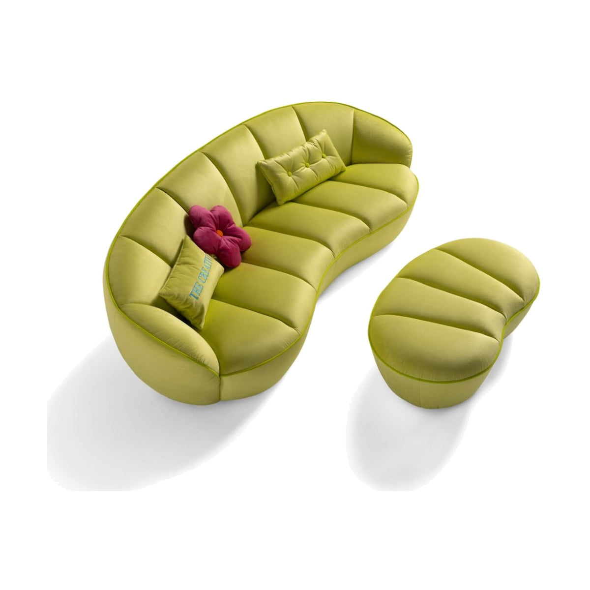 Egoitaliano Shai 3-Seater Curved Sofa Lime Green Fabric Domestica – Top View