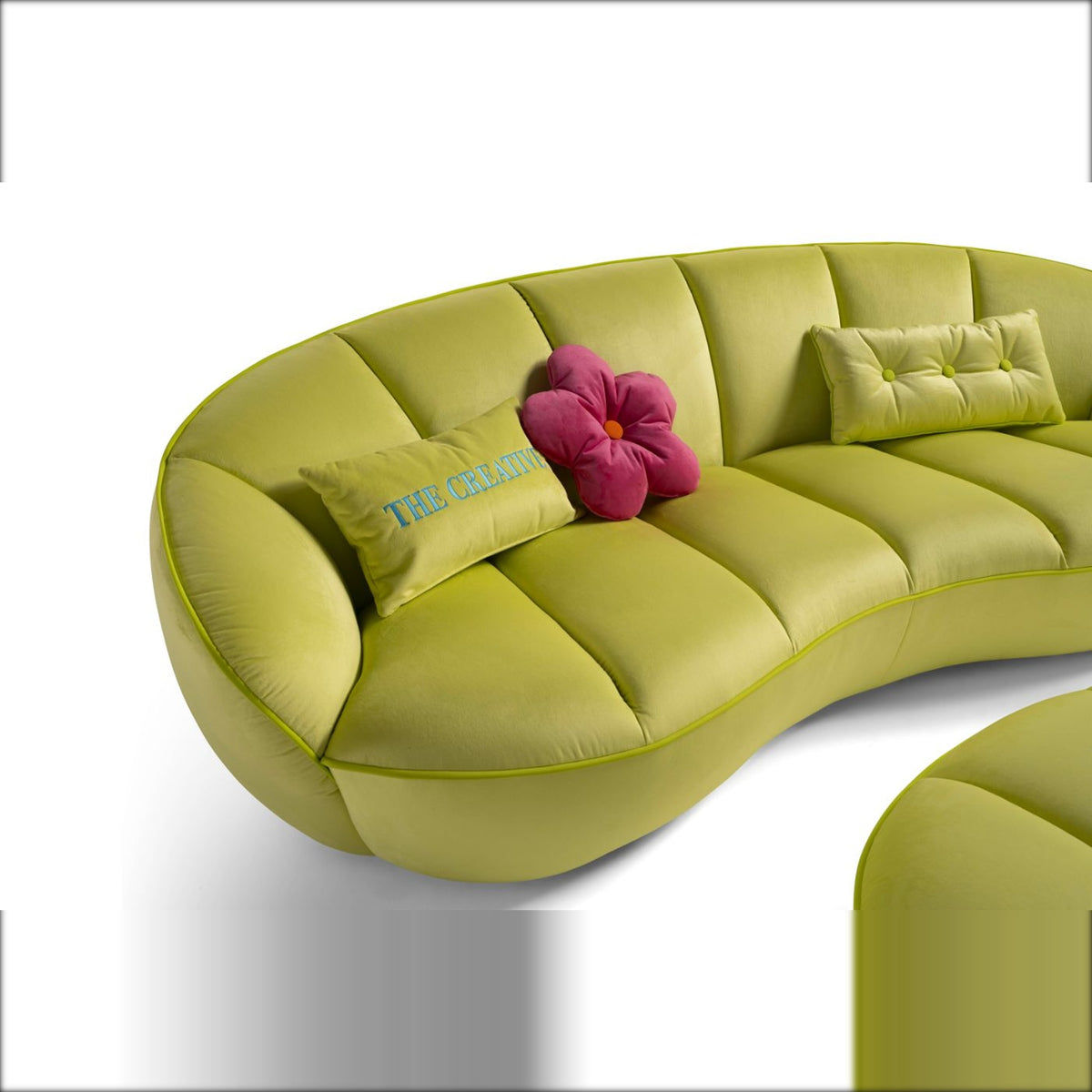 Egoitaliano Shai 3-Seater Curved Sofa Lime Green Fabric Domestica – Detail Seat and Backrest