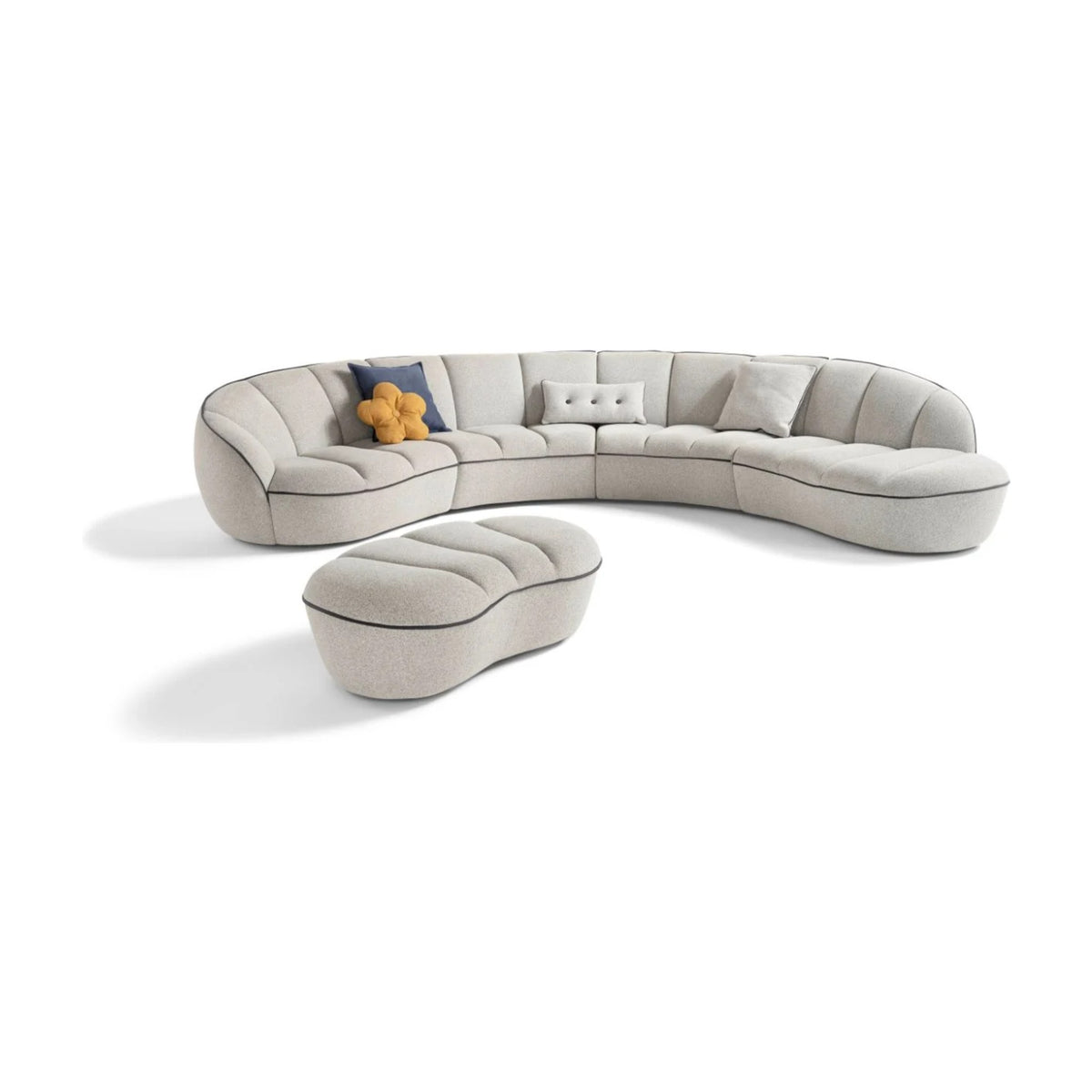 Shai Domestica – Curved Configuration with Pouf on White in Light Fabric