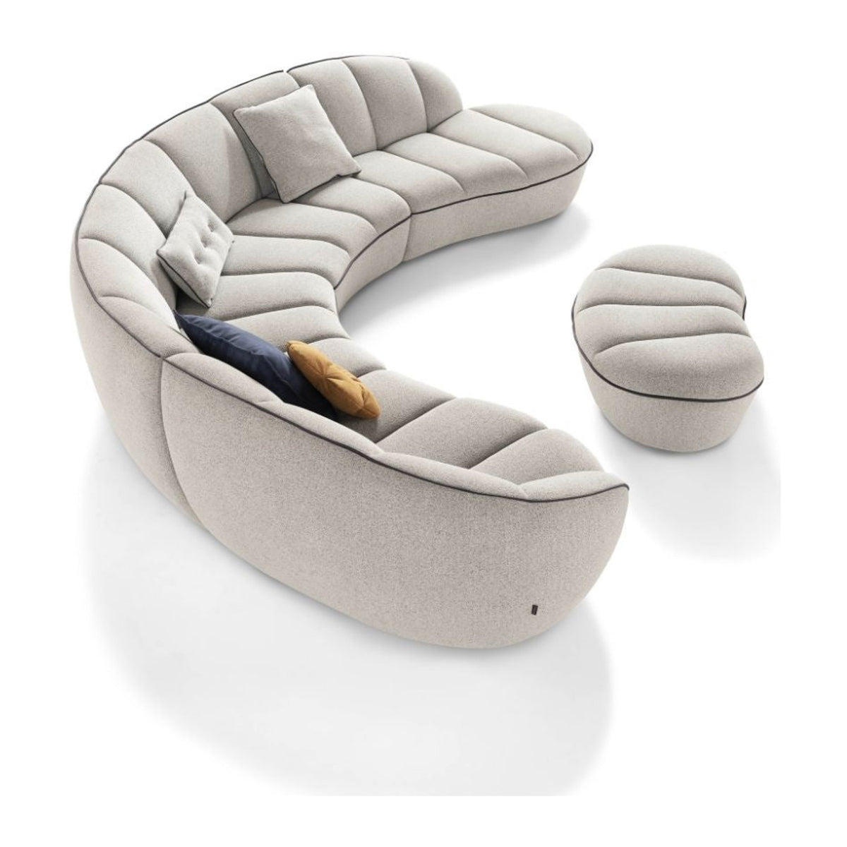 Egoitaliano Shai Modular Corner Sofa Cream Fabric Espresso Piping Domestica – Top View Configuration Without Pouf