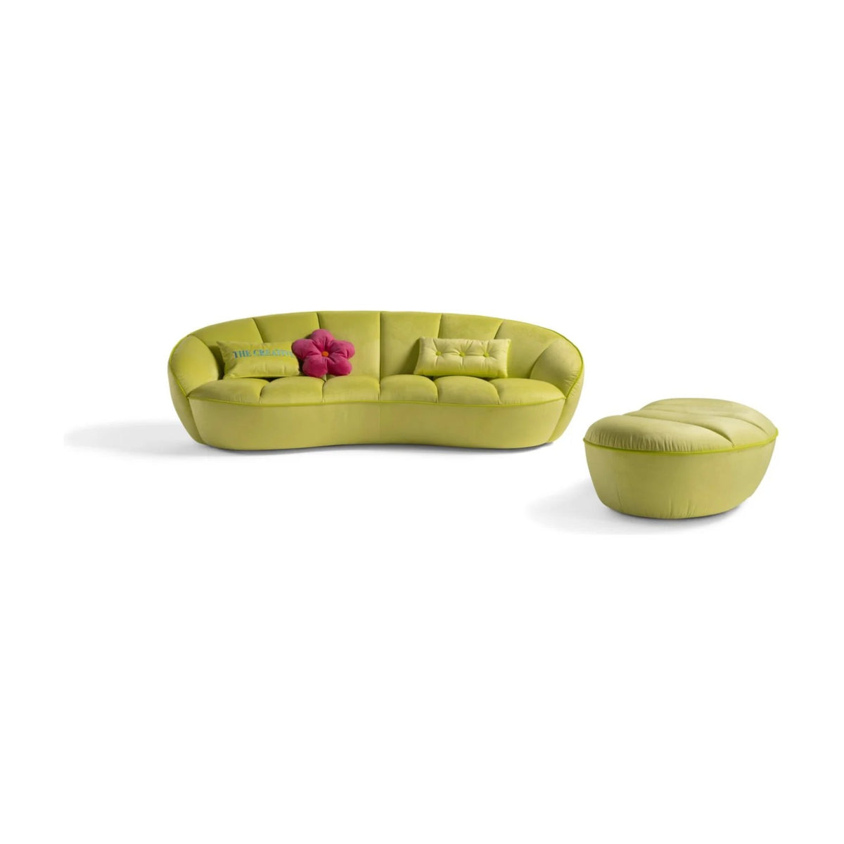 Shai Domestica – Shown with Pouf on White in Green Fabric