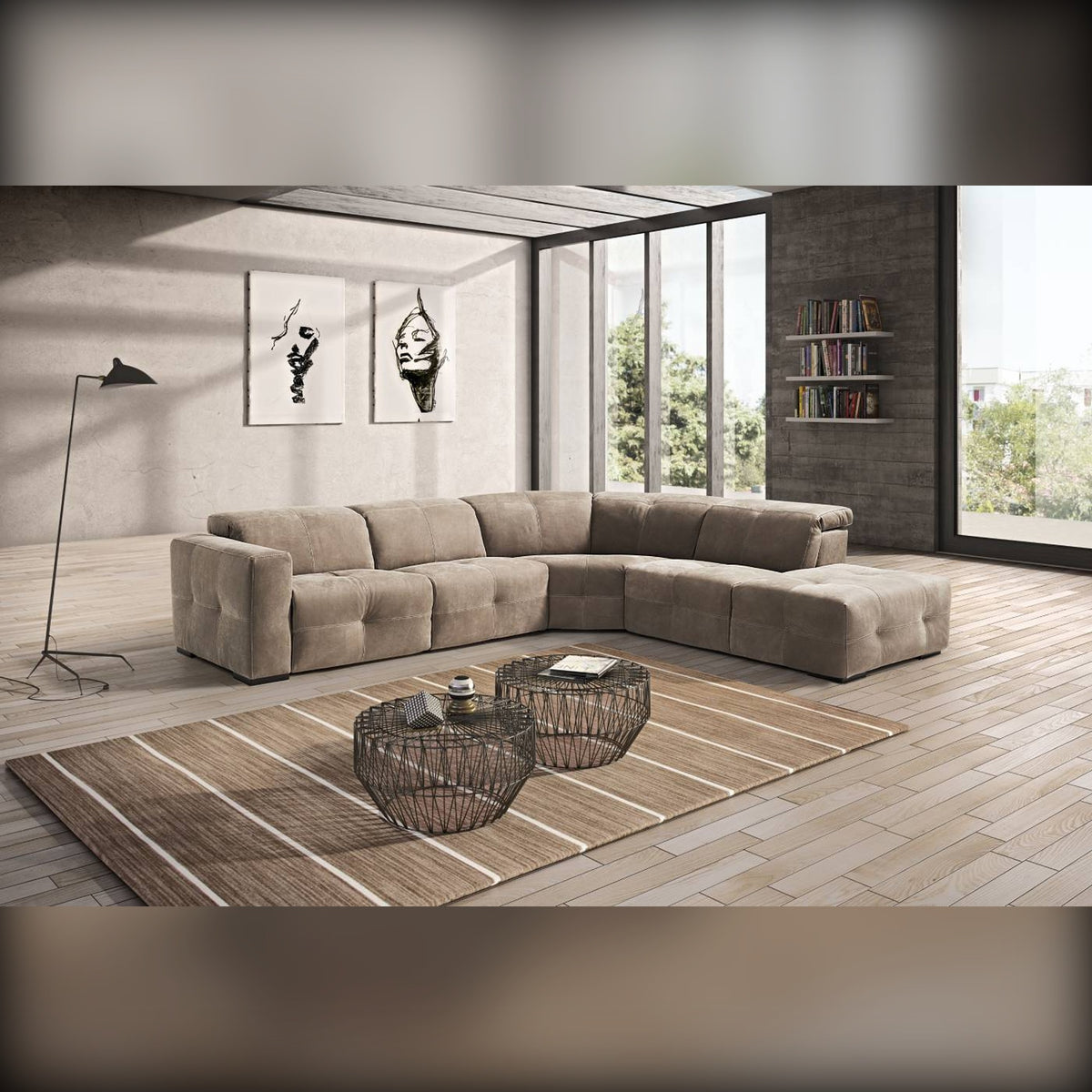 Sauvanne Domestica – Lifestyle – Beige Corner Sofa with Round Coffee Tables