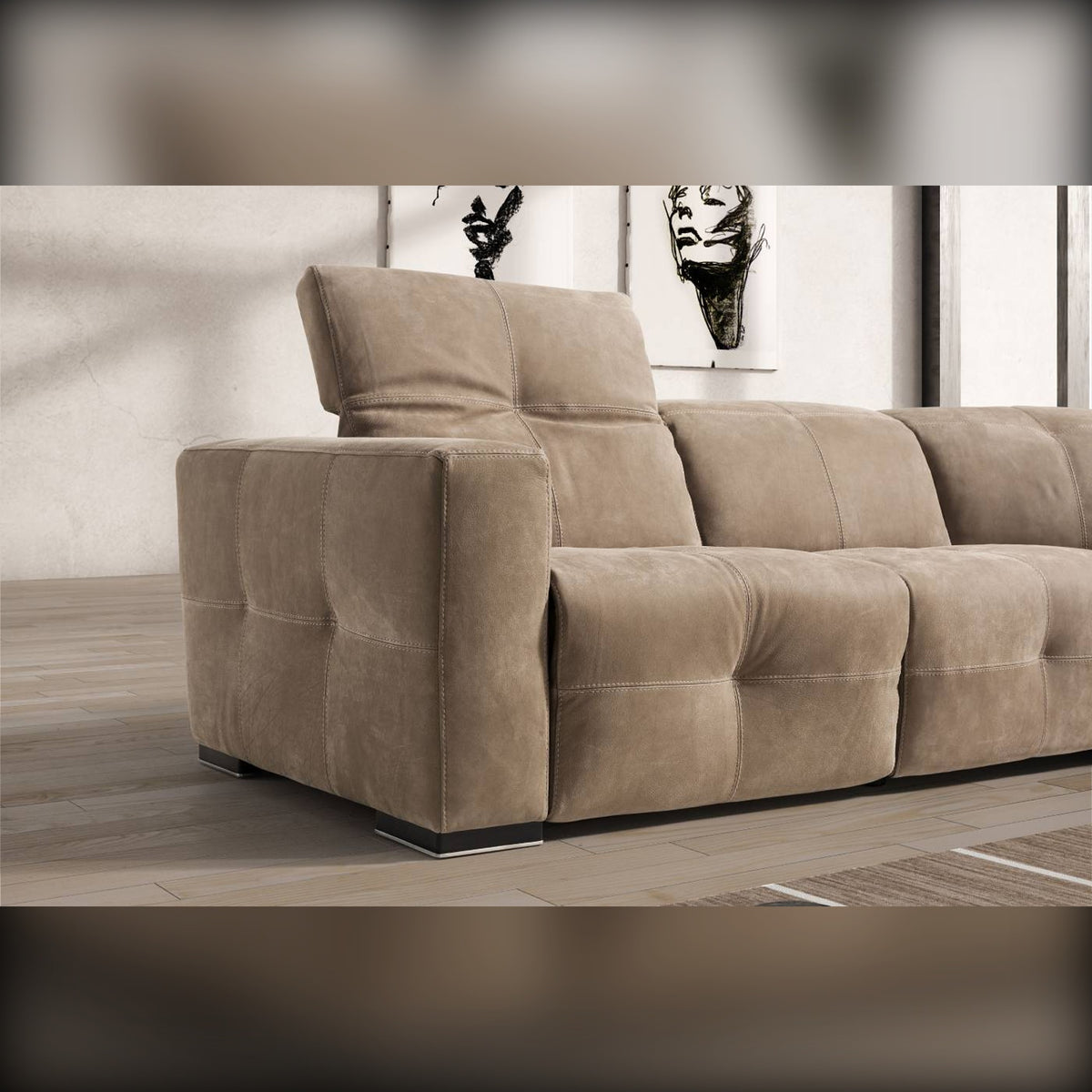 Sauvanne Domestica – Lifestyle – Beige Sofa with Raised Headrest Close-up