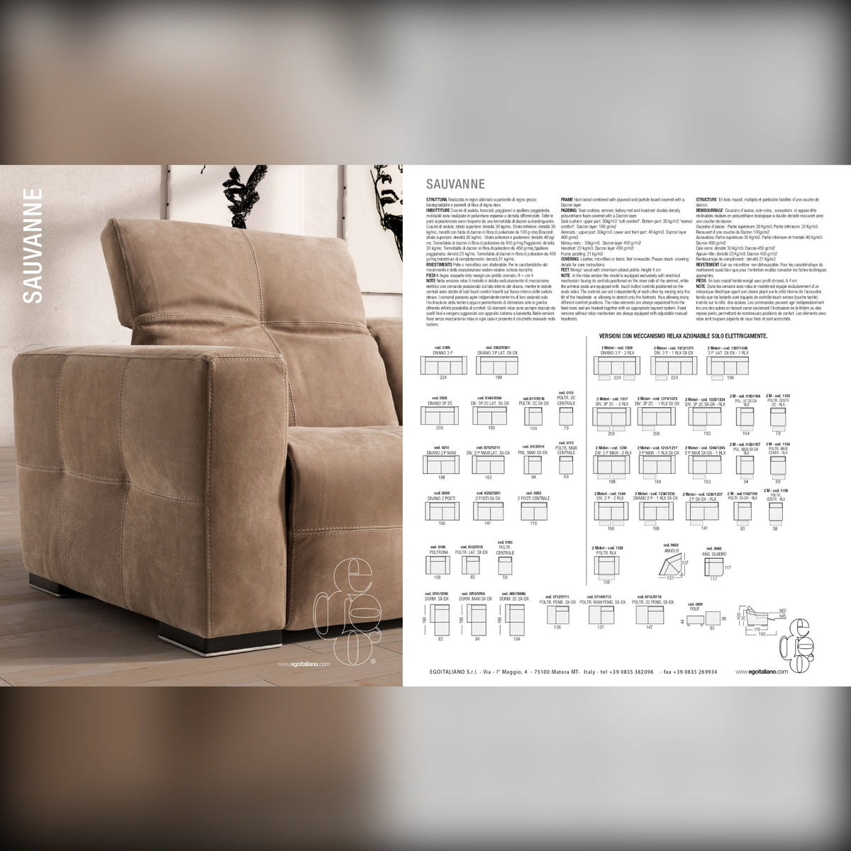 Divano Sauvanne Angolare Graphite Domestica – Dimensions Sheet Full Range Fixed and Relax