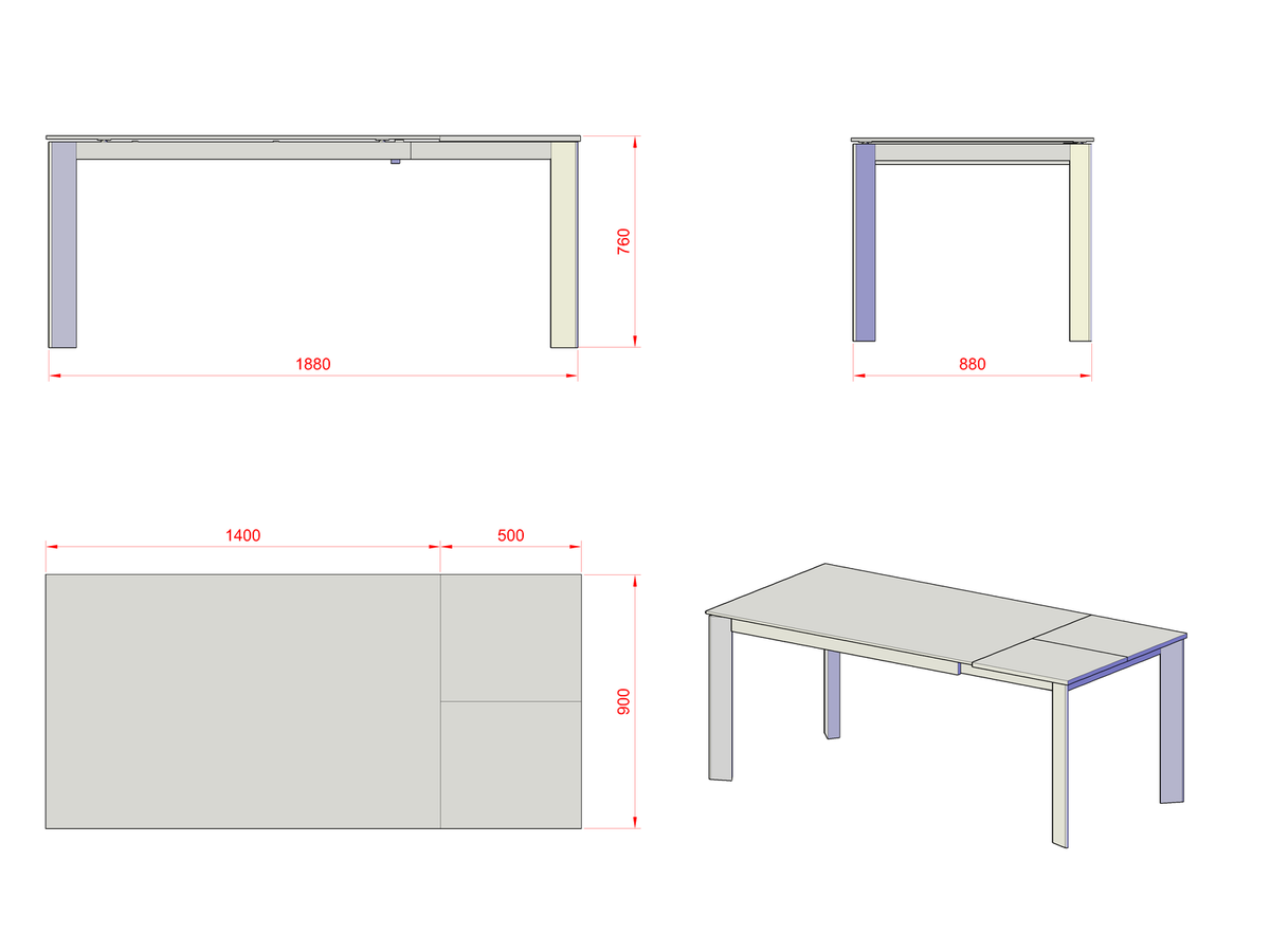 Extendable Dining Table David 140-190 cm Grey Marble Domestica – Dimensions Drawing