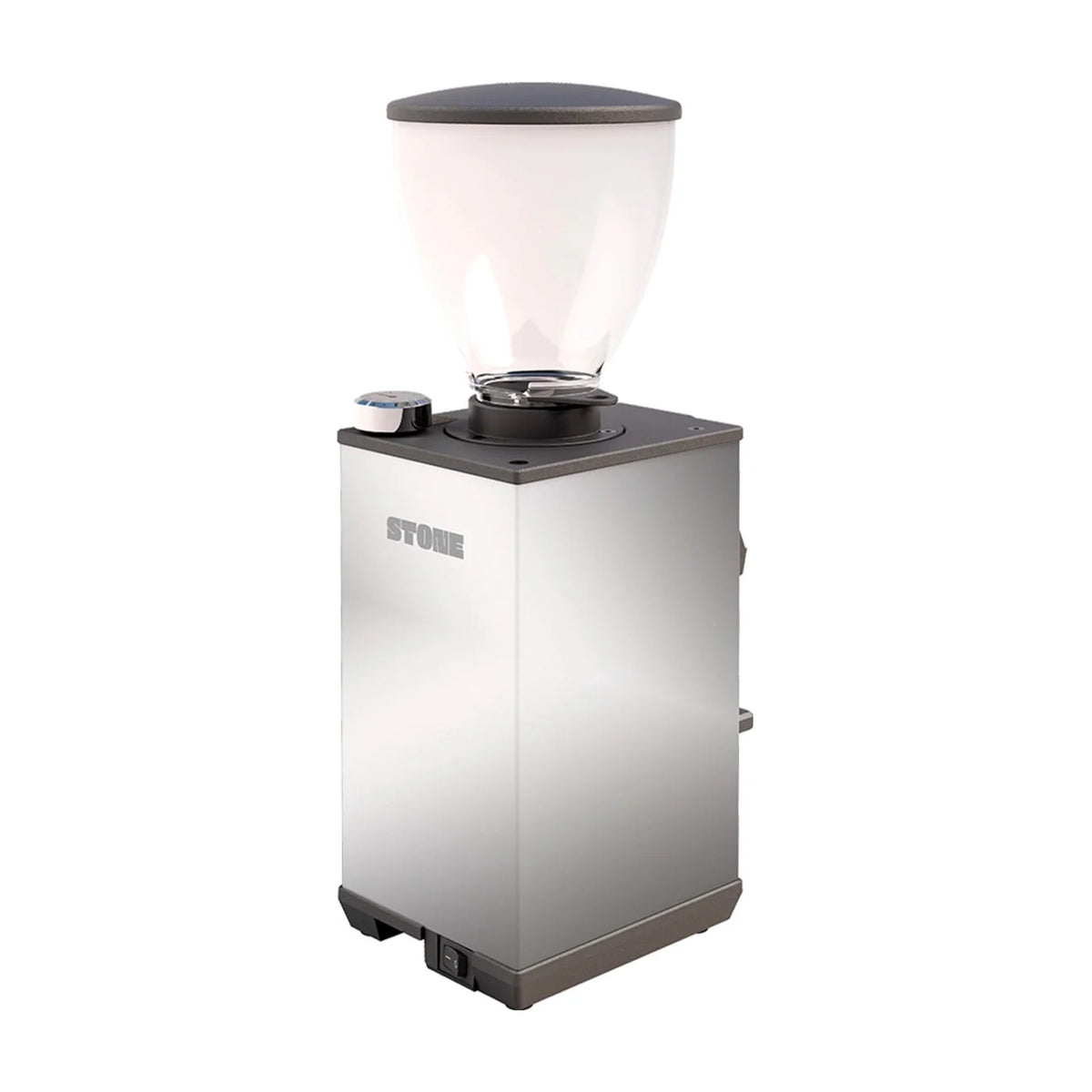 Coffee Grinder Pebble Chrome Domestica – Back Three Quarter View on White