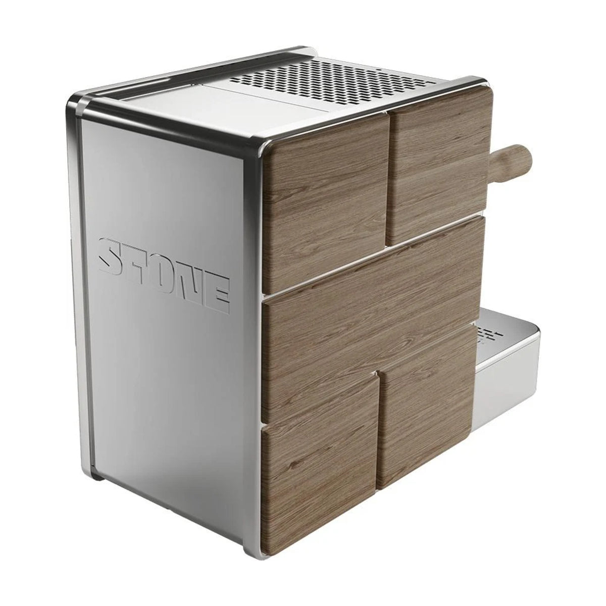 Espresso Machine Stone Mine Premium Wood Domestica – Back Three Quarter View on White