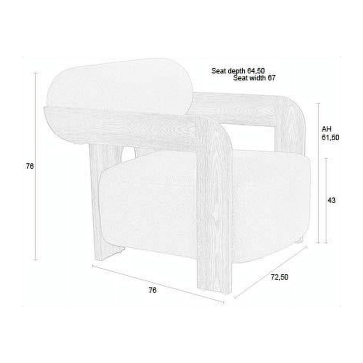 Lounge Chair Oolong Beige Domestica – Dimensions Drawing