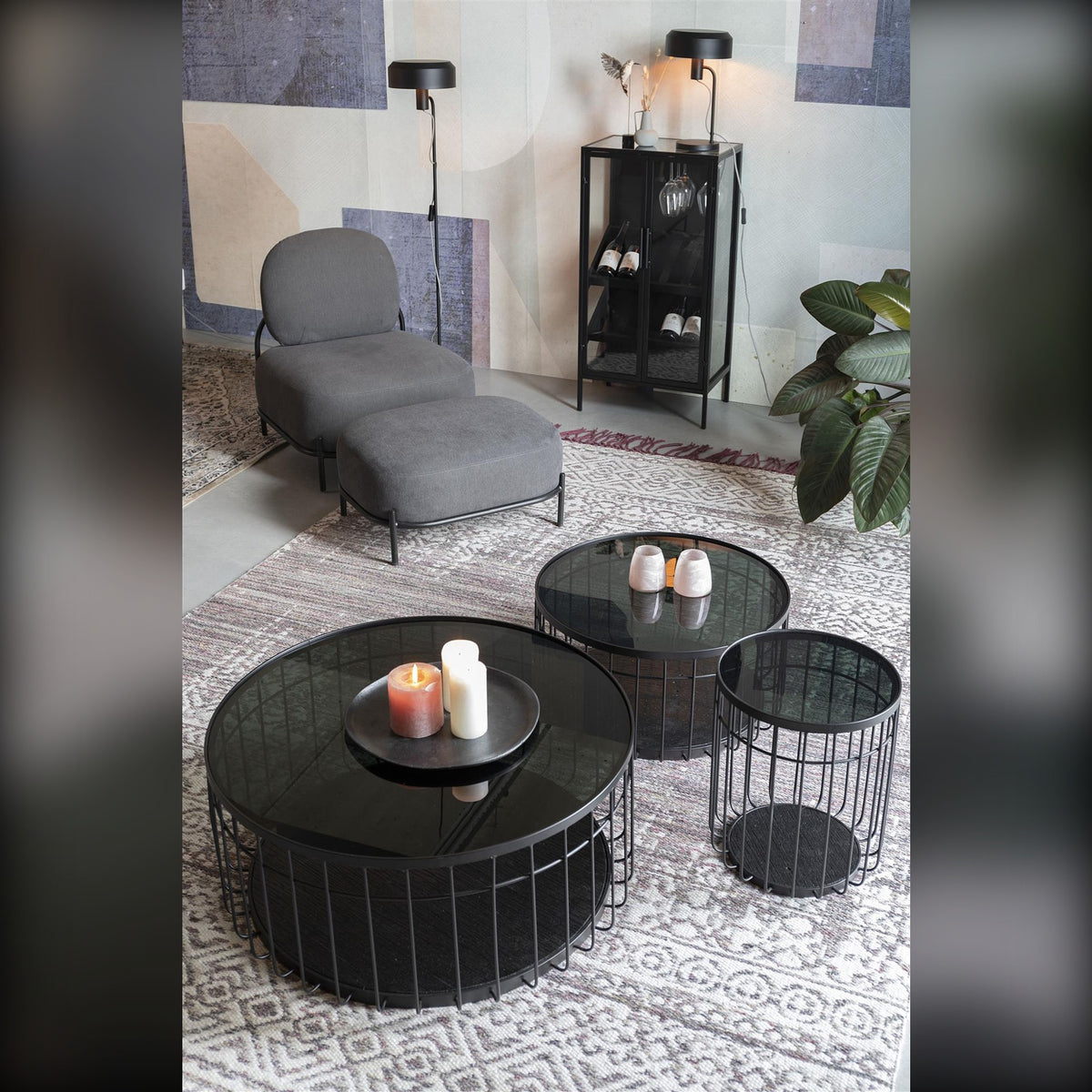 Coffee Table Lance M Black Domestica – Lifestyle – Grouped Tables with Grey Lounge Chair