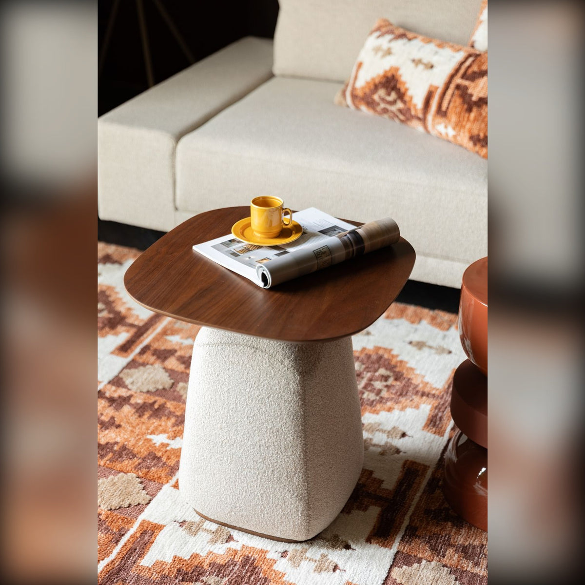 Side Table Shelly Off-White Domestica – Lifestyle – Beside a Sofa on a Patterned Rug