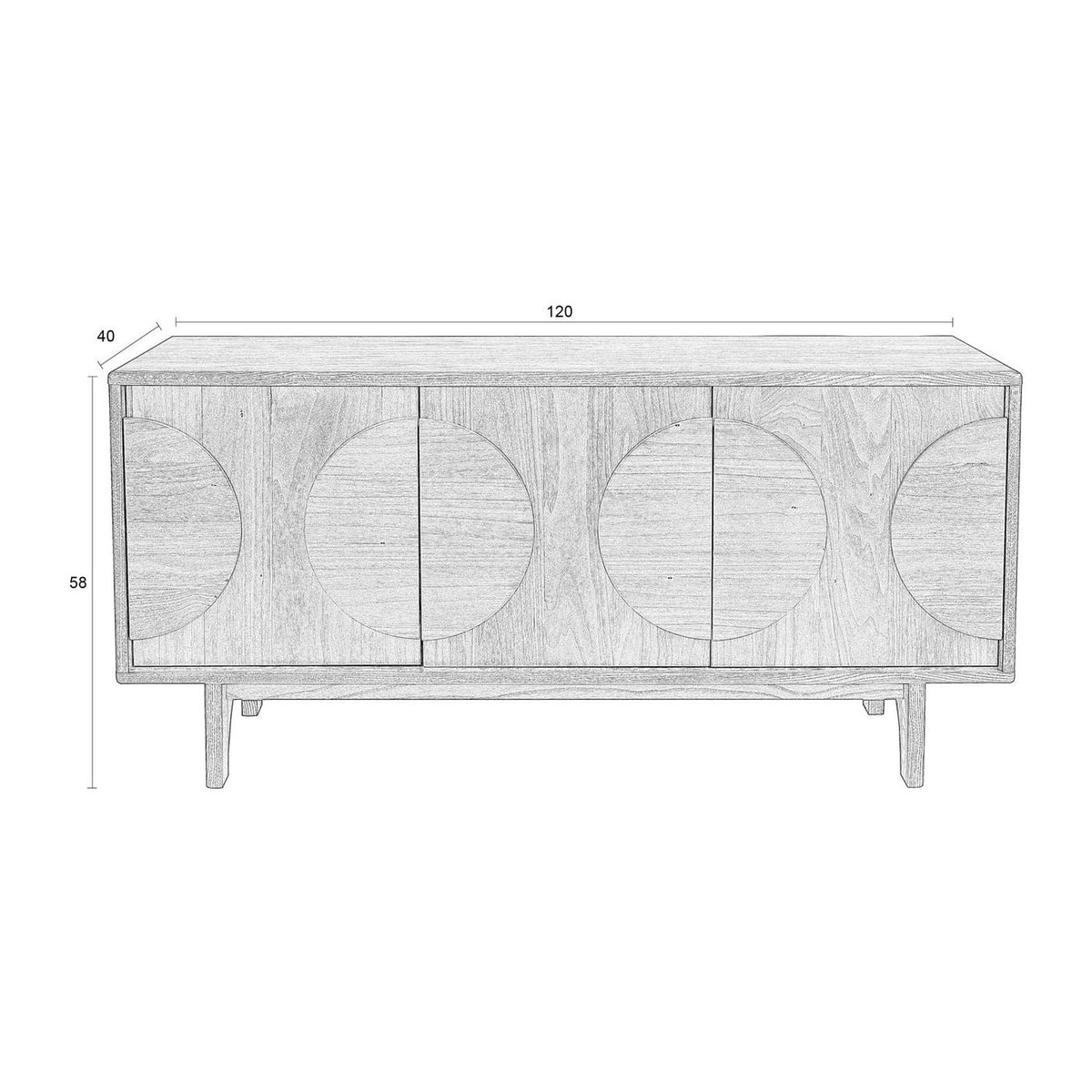Sideboard Groove 3 Doors Natural Oak Domestica – Dimensions Drawing