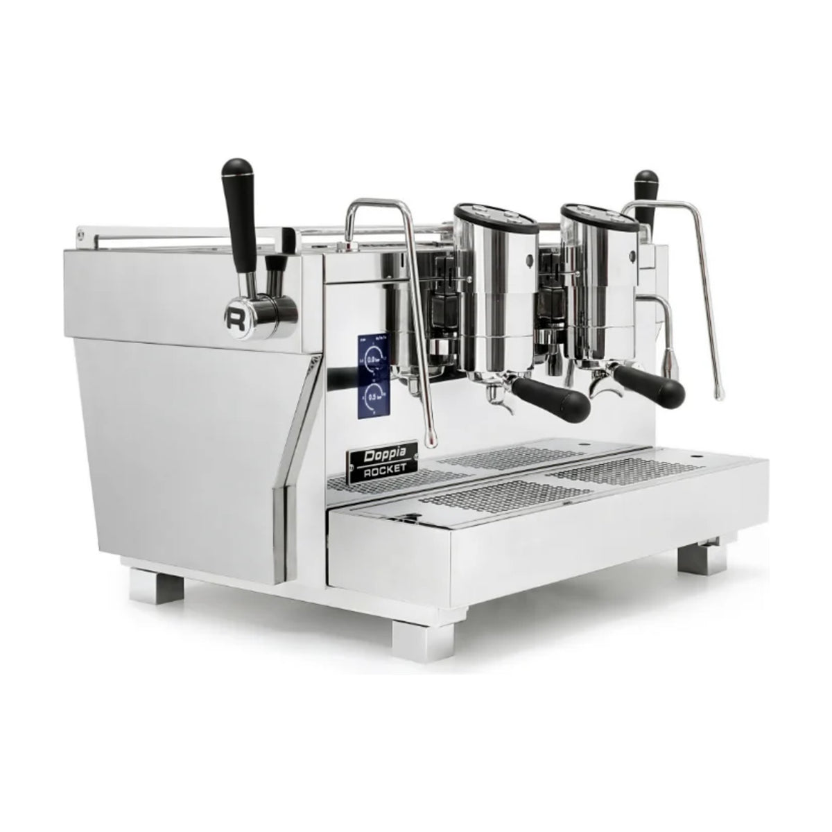 Coffee Machine RE Doppia Stainless Rocket Espresso Domestica – Three Quarter View on White