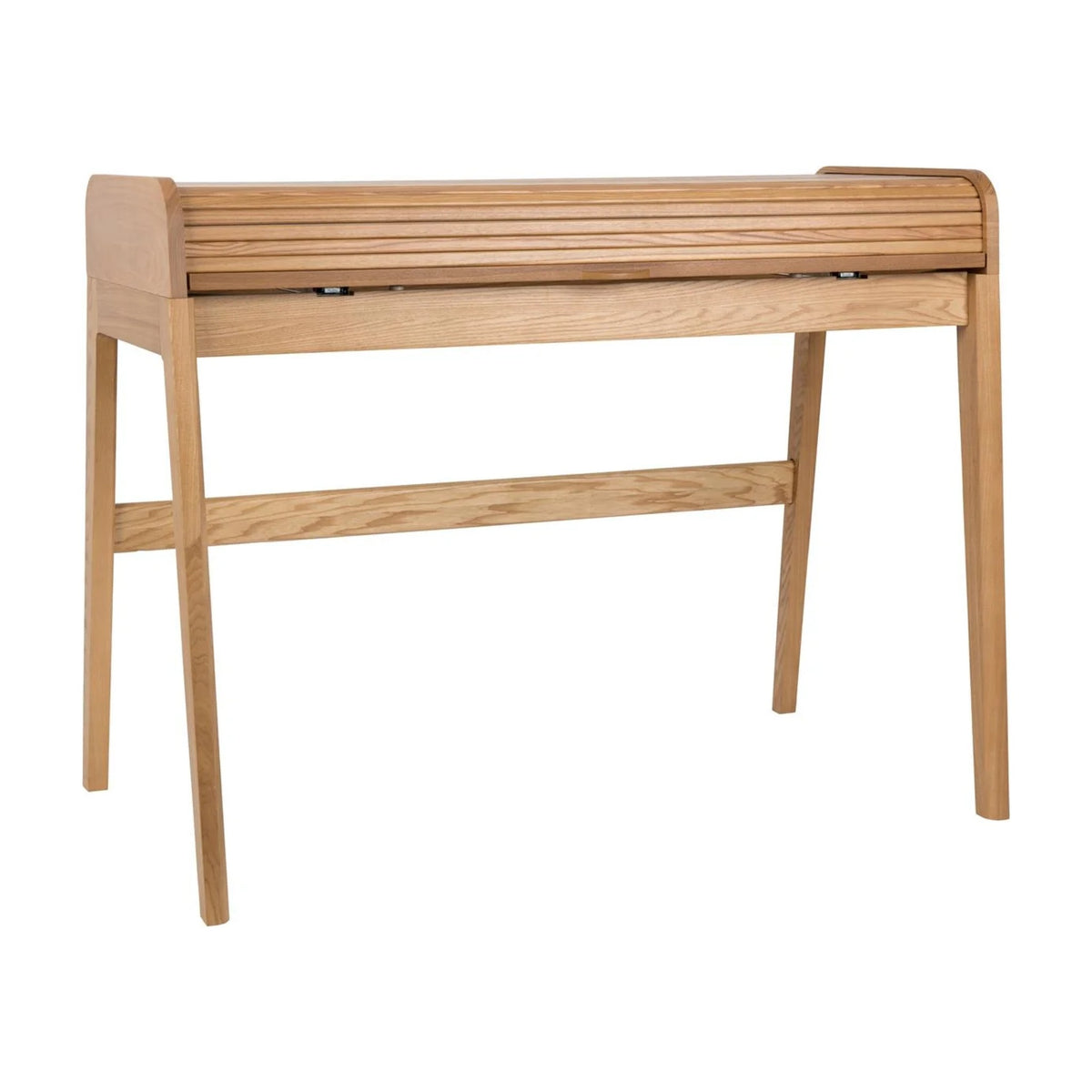 Desk Table Barbier Natural Domestica – Three Quarter View on White, Tambour Closed
