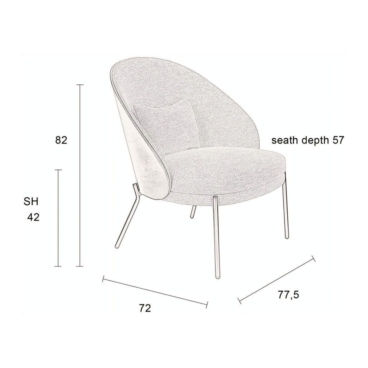 Lounge Chair Rodin Beige Domestica – Dimensions Drawing