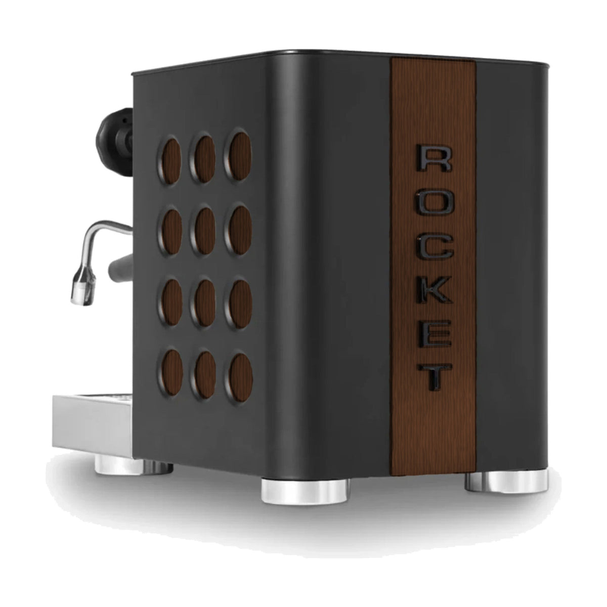 Espresso Machine Appartamento TCA Rocket Espresso Domestica – Black/Wood – Rear Three Quarter View – Colour Digitally Matched
